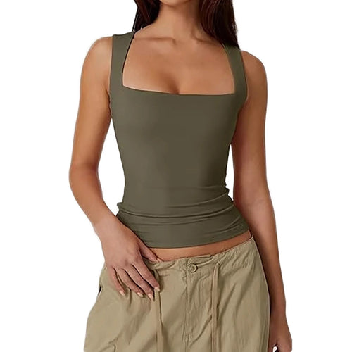 Womens Square Neck Tank Tops Summer Sleeveless Crop Tops Slim Fit Solid Basic T-Shirts Y2K Going Out Tops