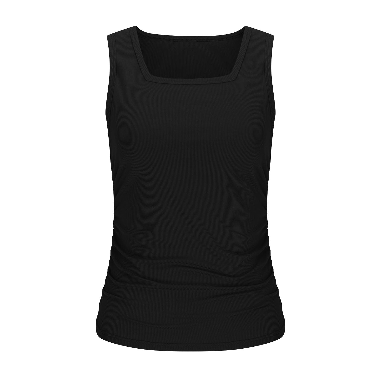 Ruched Tank Tops for Women under $10 Sleeveless Going Out Athletic Cami Tops Slim Fitted Ribbed Knit High Neck Tee Tops Graduation Gifts for Her