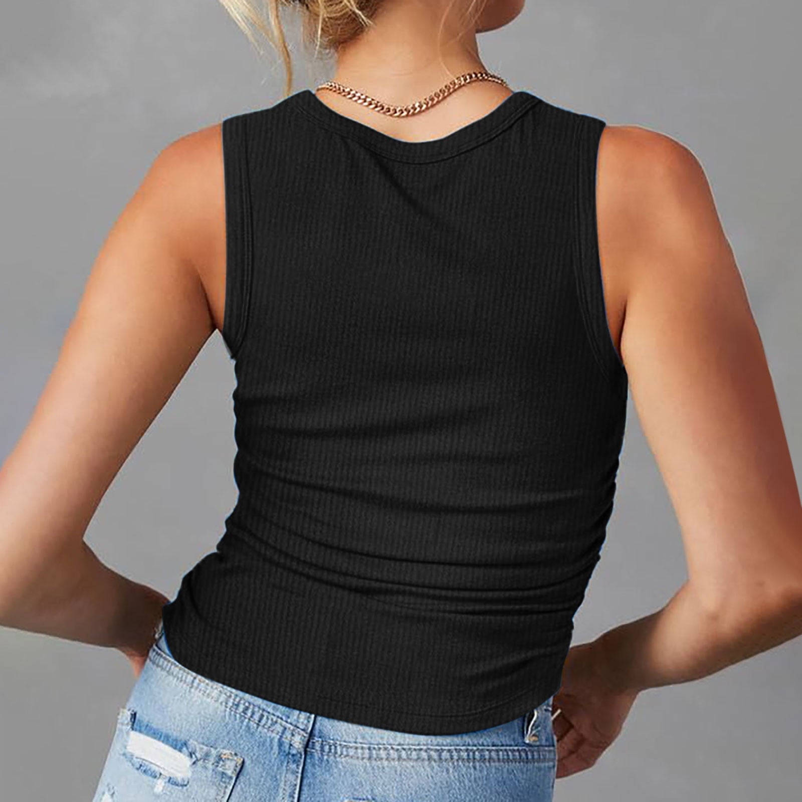 Ruched Tank Tops for Women under $10 Sleeveless Going Out Athletic Cami Tops Slim Fitted Ribbed Knit High Neck Tee Tops Graduation Gifts for Her